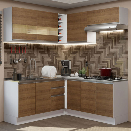 Cocina Integral Glamy Marron 349x225cm sin Mesón con Un Cajón para Cubiertos y sin Estufa - COCINAS | Bylmo