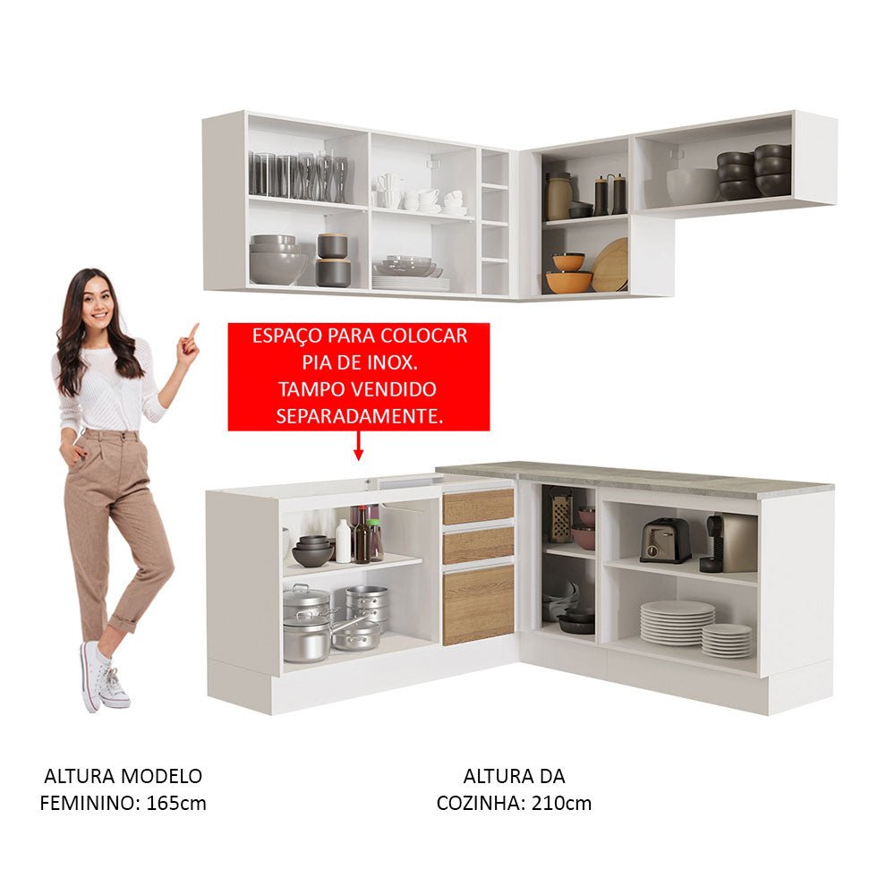 Cocina Integral Glamy Marron 349x225cm sin Mesón con Un Cajón para Cubiertos y sin Estufa - COCINAS | Bylmo