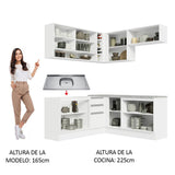 Cocina Integral Esquinero Glamy Blanco 349x225cm sin Mesón con Tres Cajones y sin Estufa - COCINAS | Bylmo