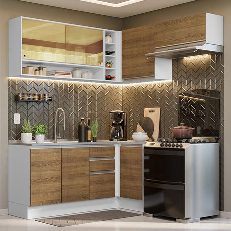 Cocina Integral Glamy Marron 349x225cm sin Mesón con Un Botellero y sin Estufa - COCINAS | Bylmo