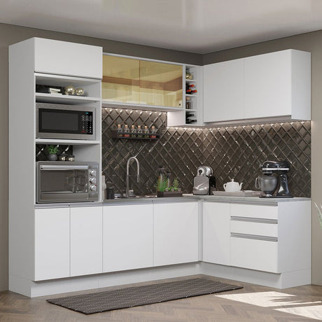 Cocina Integral Glamy Blanco 399x225cm sin Mesón y sin Estufa - COCINAS | Bylmo