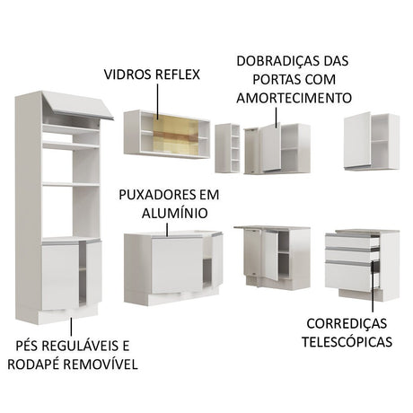 Cocina Integral Glamy Blanco 399x225cm sin Mesón y sin Estufa - COCINAS | Bylmo