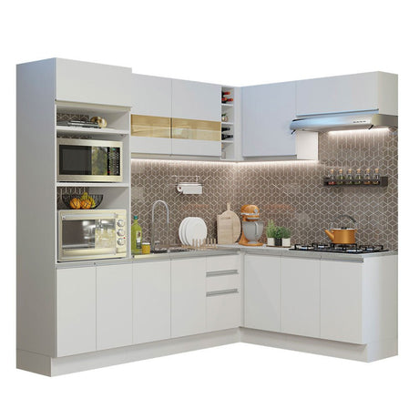 Cocina Integral Glamy Blanco 419x225cm sin Mesón y sin Estufa - COCINAS | Bylmo