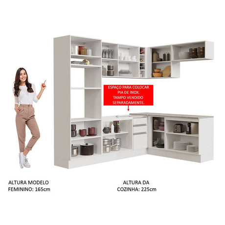 Cocina Integral Glamy Blanco 419x225cm sin Mesón y sin Estufa - COCINAS | Bylmo