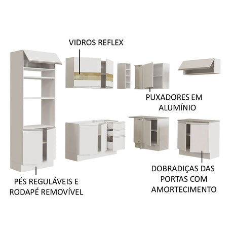 Cocina Integral Glamy Blanco 419x225cm sin Mesón y sin Estufa - COCINAS | Bylmo