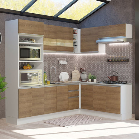 Cocina Integral Glamy Marron 419x225cm sin Mesón y sin Estufa - COCINAS | Bylmo