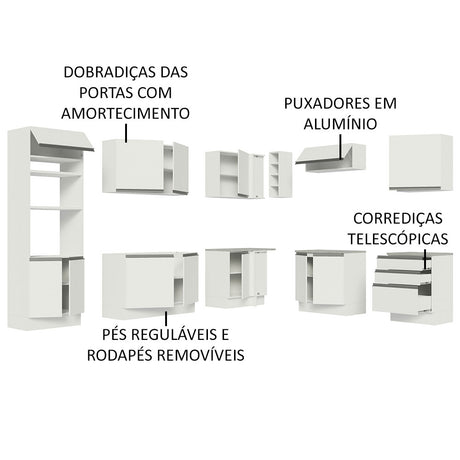 Cocina Integral Glamy Blanco 479x225cm sin Mesón y sin Estufa - COCINAS | Bylmo
