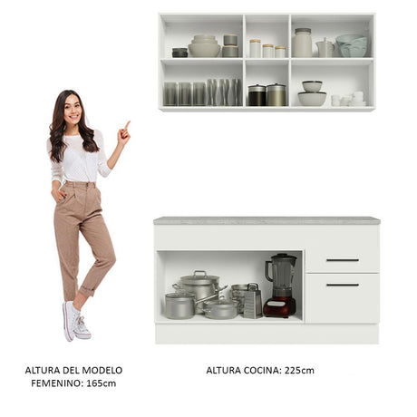 Cocina Integral Agata Blanco 150x225cm con Mesón de Madera y sin Estufa - COCINAS | Bylmo