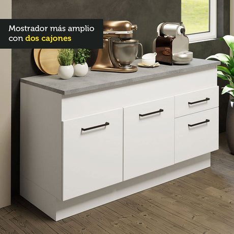 Cocina Integral Agata Blanco 150x225cm con Mesón de Madera y sin Estufa - COCINAS | Bylmo
