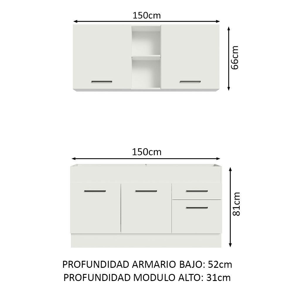 Cocina Integral Agata Blanco 150x225cm sin Mesón y sin Estufa - COCINAS | Bylmo