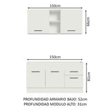 Cocina Integral Agata Blanco 150x225cm sin Mesón y sin Estufa - COCINAS | Bylmo