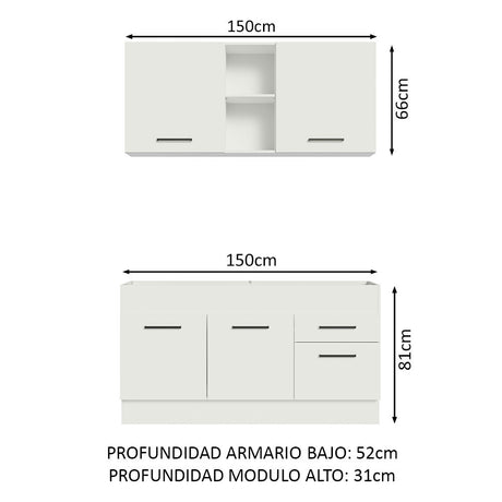 Cocina Integral Agata Blanco 150x225cm sin Mesón y sin Estufa - COCINAS | Bylmo