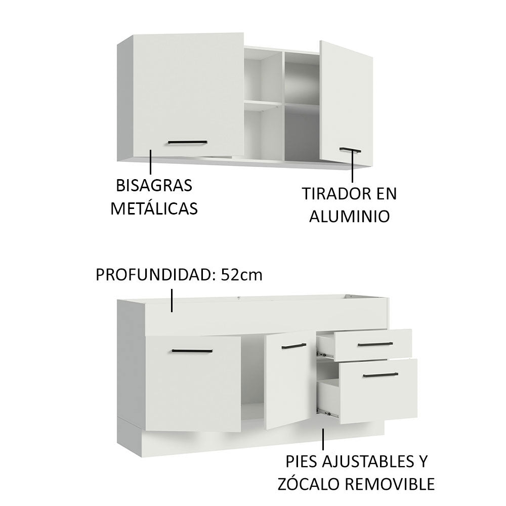 Cocina Integral Agata Blanco 150x225cm sin Mesón y sin Estufa - COCINAS | Bylmo