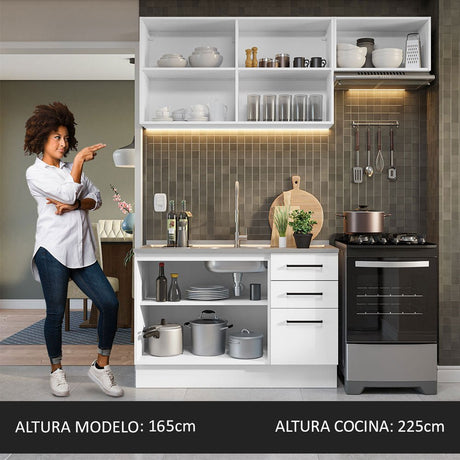 Cocina Integral Agata Blanco 180x225cm sin Mesón y sin Estufa - COCINAS | Bylmo
