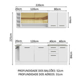 Cocina Integral Agata Da Themis Blanco 220x225cm con Mesón de Madera y sin Estufa - COCINAS | Bylmo