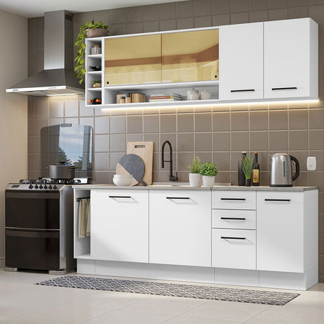 Cocina Integral Agata Da Themis Blanco 220x225cm con Mesón de Madera y sin Estufa - COCINAS | Bylmo