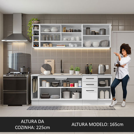 Cocina Integral Agata Da Themis Blanco 220x225cm con Mesón de Madera y sin Estufa - COCINAS | Bylmo
