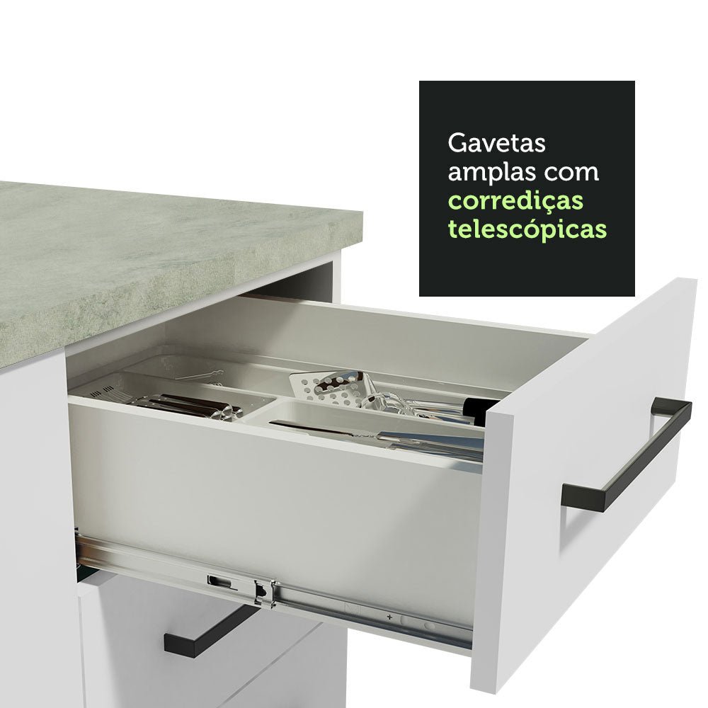 Cocina Integral Agata Da Themis Blanco 220x225cm con Mesón de Madera y sin Estufa - COCINAS | Bylmo