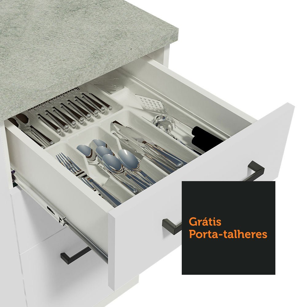 Cocina Integral Agata Da Themis Blanco 220x225cm con Mesón de Madera y sin Estufa - COCINAS | Bylmo