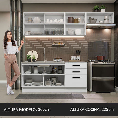 Cocina Integral Agata Blanco 260x225cm sin Mesón y sin Estufa - COCINAS | Bylmo