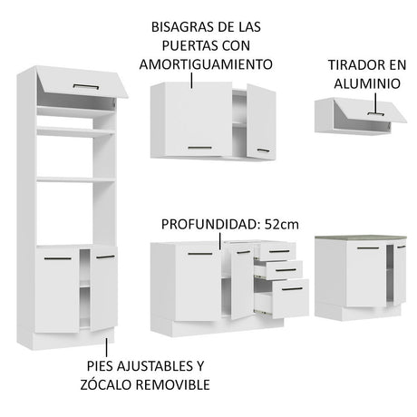 Cocina Integral Agata Blanco 270x225cm sin Mesón con Dos Muebles Superiores y sin Estufa - COCINAS | Bylmo