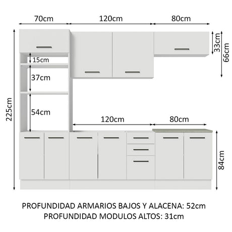 Cocina Integral Agata Blanco 270x225cm sin Mesón con Dos Muebles Superiores y sin Estufa - COCINAS | Bylmo