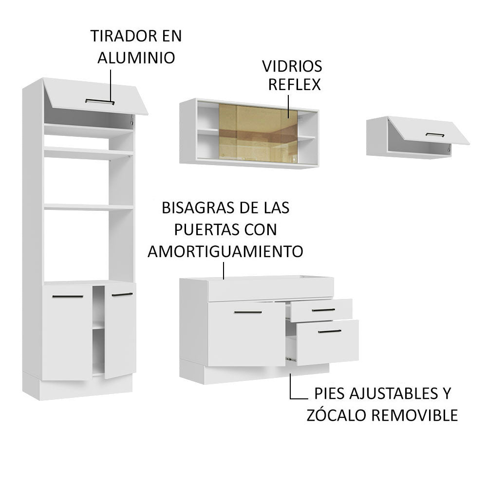Cocina Integral Agata Blanco 270x225cm sin Mesón con Un Mueble para Horno y sin Estufa - COCINAS | Bylmo