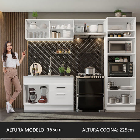 Cocina Integral Agata Blanco 270x225cm sin Mesón con Doce Entrepaños y sin Estufa - COCINAS | Bylmo