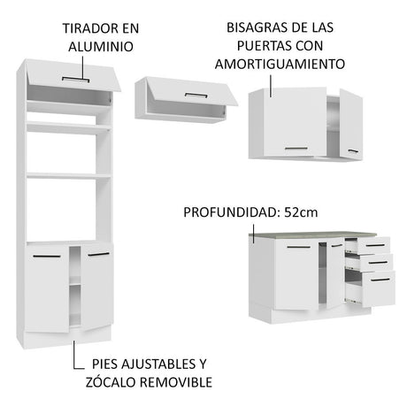 Cocina Integral Agata Blanco 270x225cm con Mesón de Madera y sin Estufa - COCINAS | Bylmo