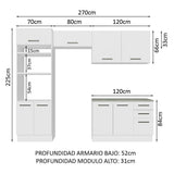 Cocina Integral Agata Blanco 270x225cm con Mesón de Madera y sin Estufa - COCINAS | Bylmo