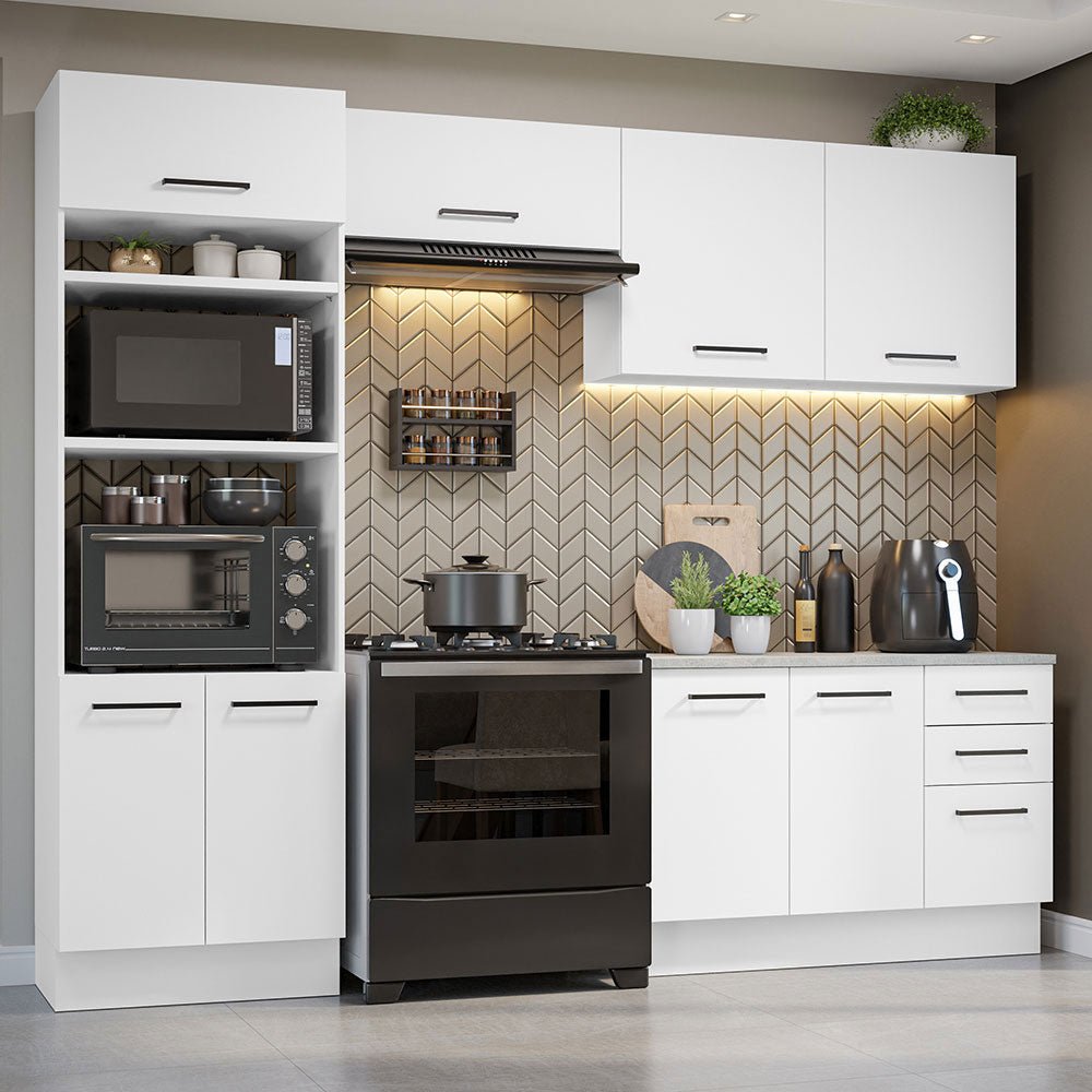 Cocina Integral Agata Blanco 270x225cm con Mesón de Madera y sin Estufa - COCINAS | Bylmo