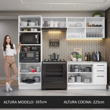 Cocina Integral Agata Blanco 270x225cm con Mesón de Madera y sin Estufa - COCINAS | Bylmo