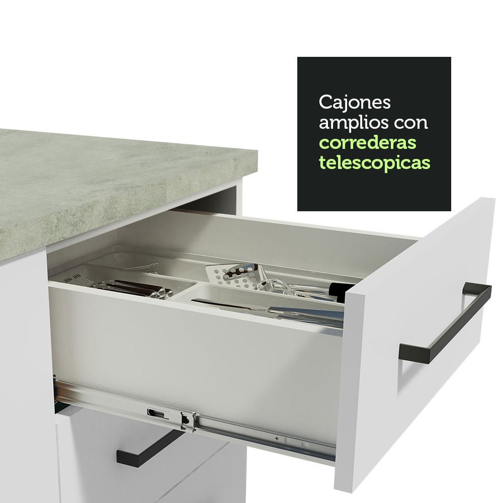Cocina Integral Agata Blanco 270x225cm con Mesón de Madera y sin Estufa - COCINAS | Bylmo