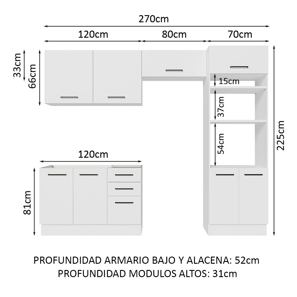 Cocina Integral Agata Blanco 270x225cm sin Mesón y sin Estufa - COCINAS | Bylmo