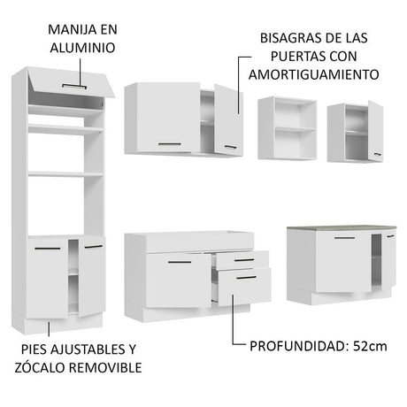Cocina Integral Agata Blanco 310x225cm sin Mesón y sin Estufa - COCINAS | Bylmo