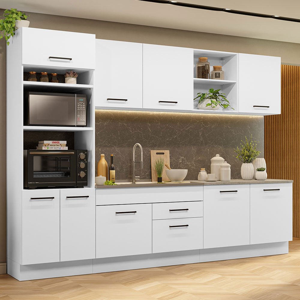 Cocina Integral Agata Blanco 310x225cm sin Mesón y sin Estufa - COCINAS | Bylmo