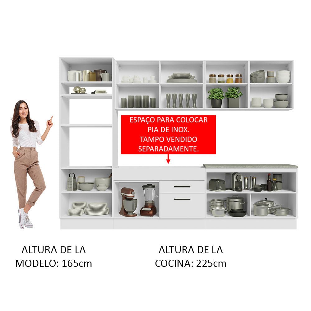 Cocina Integral Agata Blanco 310x225cm sin Mesón y sin Estufa - COCINAS | Bylmo