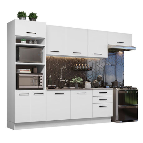 Cocina Integral Agata Blanco 330x225cm sin Mesón con Un Cajón para Cubiertos y sin Estufa - COCINAS | Bylmo