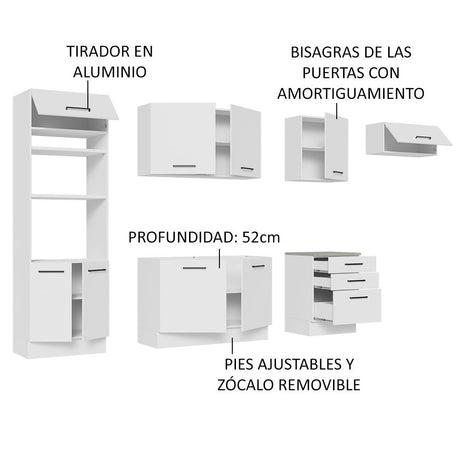 Cocina Integral Agata Blanco 330x225cm sin Mesón con Un Cajón para Cubiertos y sin Estufa - COCINAS | Bylmo