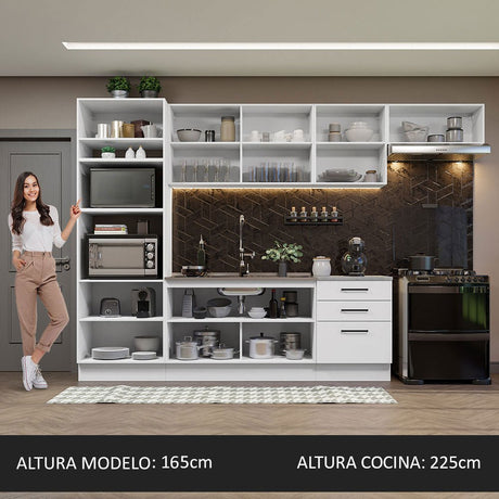Cocina Integral Agata Blanco 330x225cm sin Mesón con Un Cajón para Cubiertos y sin Estufa - COCINAS | Bylmo