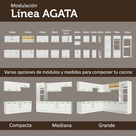 Cocina Integral Agata Blanco 330x225cm sin Mesón con Un Cajón para Cubiertos y sin Estufa - COCINAS | Bylmo