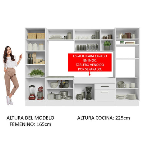 Cocina Integral Agata Blanco 330x225cm sin Mesón y sin Estufa - COCINAS | Bylmo