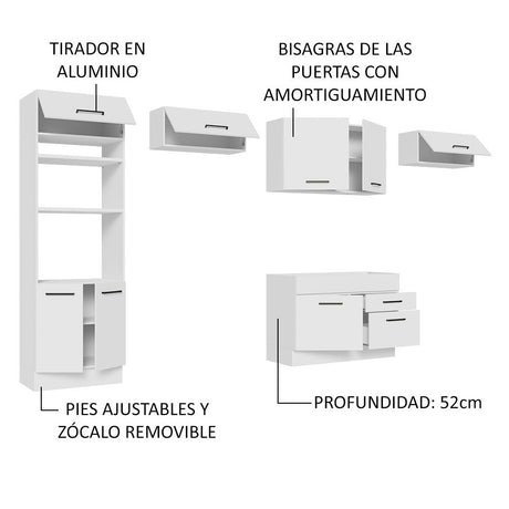 Cocina Integral Agata Blanco 350x225cm sin Mesón y sin Estufa - COCINAS | Bylmo