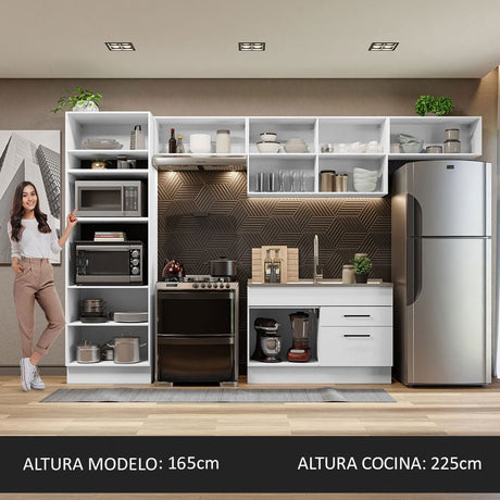 Cocina Integral Agata Blanco 350x225cm sin Mesón y sin Estufa - COCINAS | Bylmo