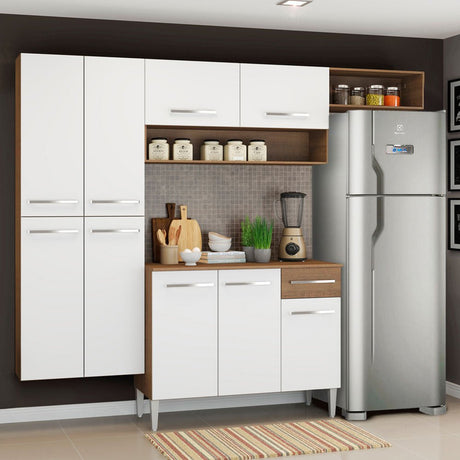 Cocina Integral Emily Fit Marron 229x186cm con Mesón de Madera y sin Estufa - COCINAS | Bylmo