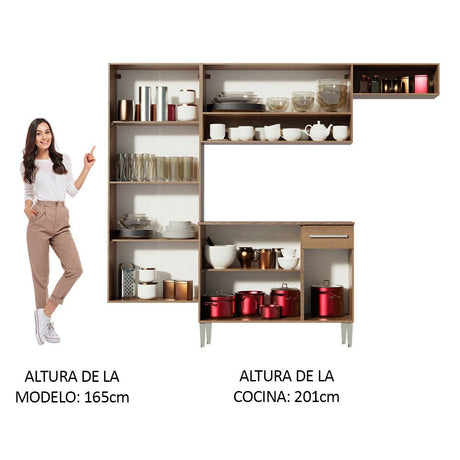 Cocina Integral Emily Fit Marron 229x186cm con Mesón de Madera y sin Estufa - COCINAS | Bylmo