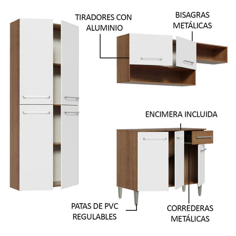 Cocina Integral Emily Fit Marron 229x186cm con Mesón de Madera y sin Estufa - COCINAS | Bylmo