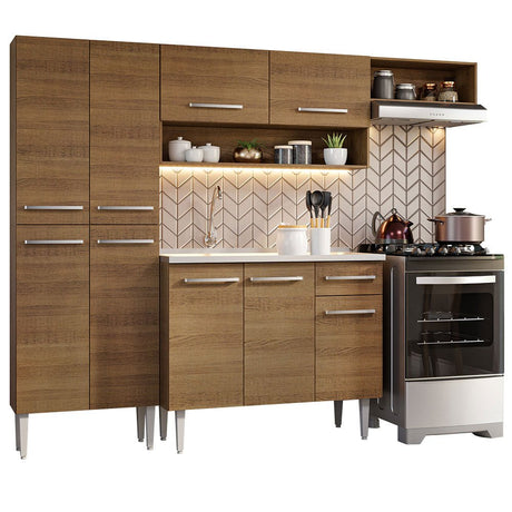 Cocina Integral Emily Marron 229x186cm con Mesón de Acero Inoxidable y sin Estufa - COCINAS | Bylmo