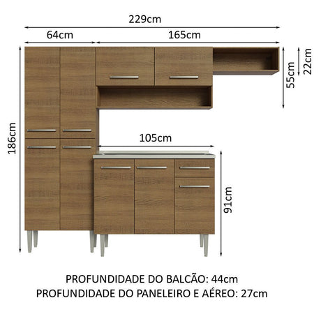 Cocina Integral Emily Marron 229x186cm con Mesón de Acero Inoxidable y sin Estufa - COCINAS | Bylmo