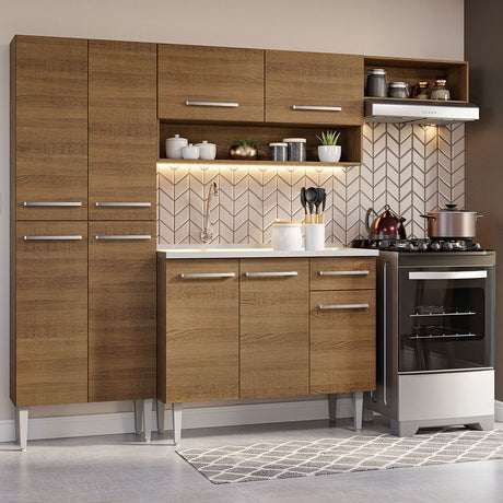 Cocina Integral Emily Marron 229x186cm con Mesón de Acero Inoxidable y sin Estufa - COCINAS | Bylmo
